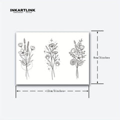 3 Little Flowers Tattoo Stickers - Lasts 1-2 Weeks - Herbal Juice - Waterproof