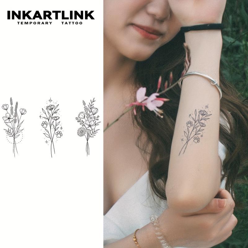 3 Little Flowers Tattoo Stickers - Lasts 1-2 Weeks - Herbal Juice - Waterproof