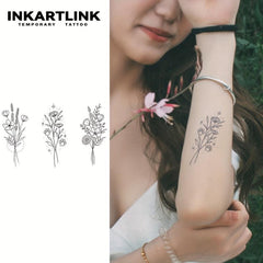 3 Little Flowers Tattoo Stickers - Lasts 1-2 Weeks - Herbal Juice - Waterproof