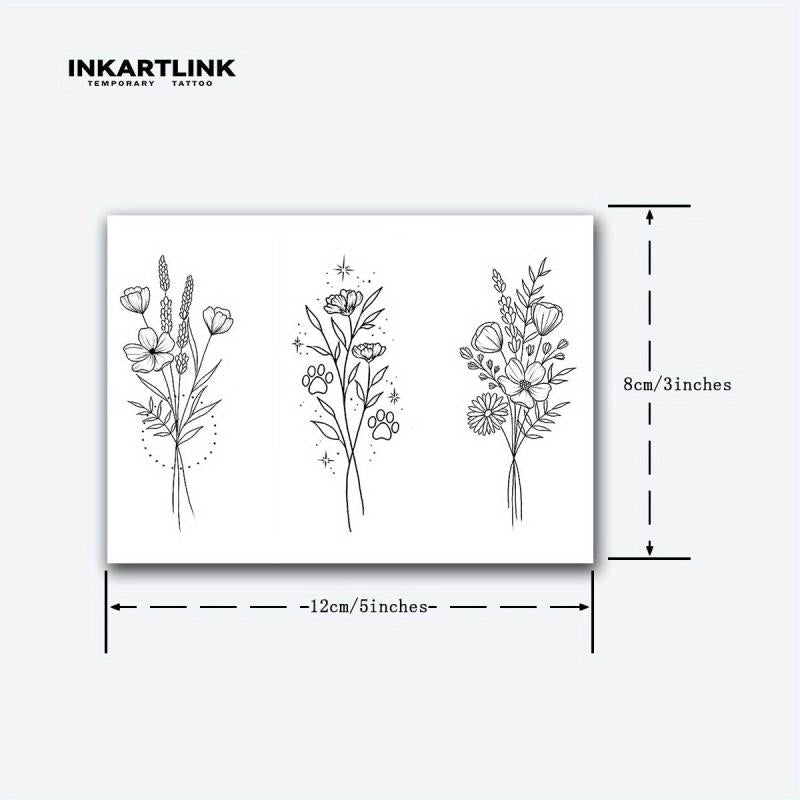 3 Little Flowers Tattoo Stickers - Lasts 1-2 Weeks - Herbal Juice - Waterproof