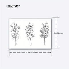 3 Little Flowers Tattoo Stickers - Lasts 1-2 Weeks - Herbal Juice - Waterproof