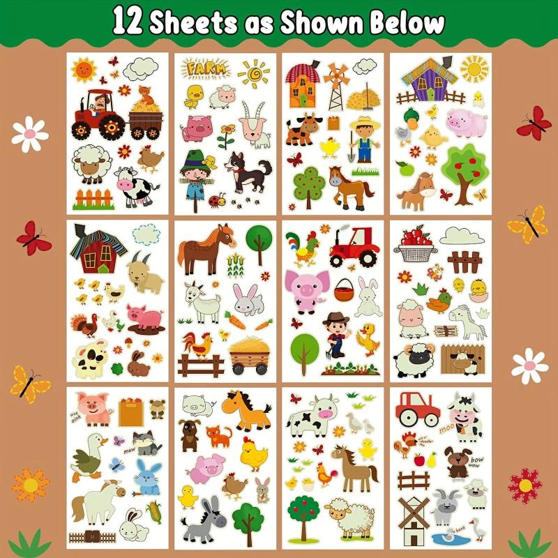 Glow Farm Animal Birthday Party Temporary Tattoos 12 Sheets
