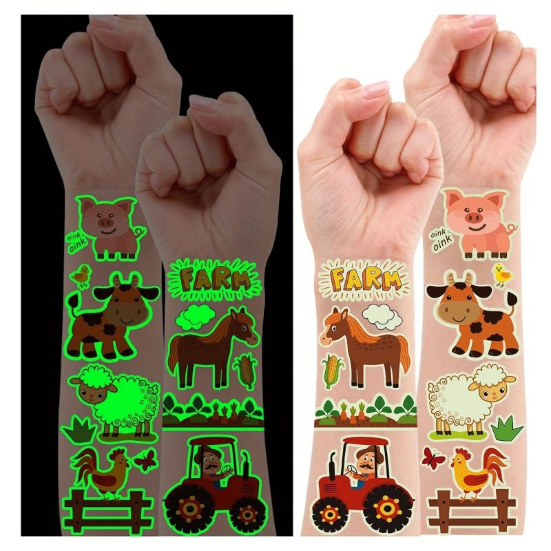 Glow Farm Animal Birthday Party Temporary Tattoos 12 Sheets