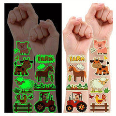 Glow Farm Animal Birthday Party Temporary Tattoos 12 Sheets