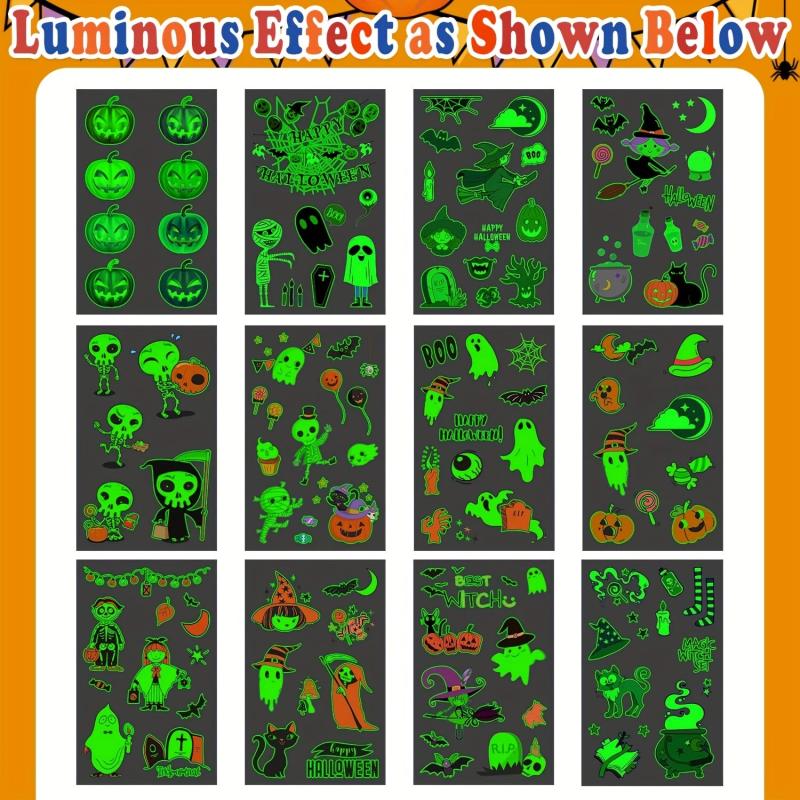Halloween Glow Temporary Tattoos Stickers - 12 Sheets