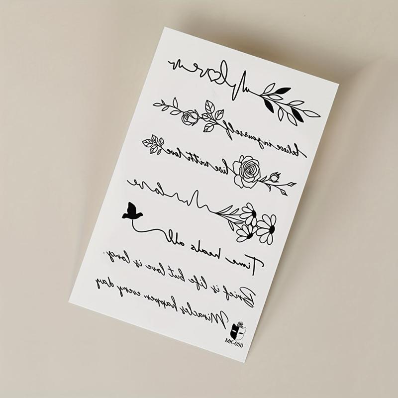 Temporary Tattoo Line Words Floral Striped Pattern Body Art Stickers