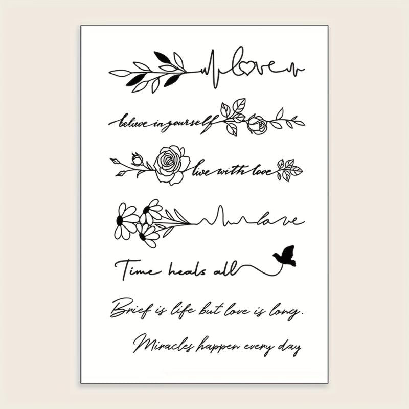 Temporary Tattoo Line Words Floral Striped Pattern Body Art Stickers