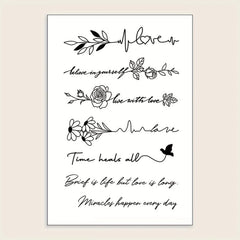 Temporary Tattoo Line Words Floral Striped Pattern Body Art Stickers