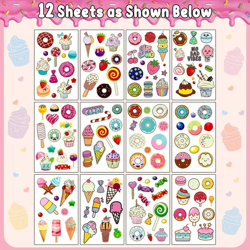 12 Sheets Donut Party Supplies Temporary Tattoos Glow Donut Ice Cream