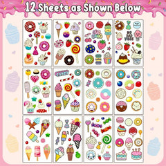 12 Sheets Donut Party Supplies Temporary Tattoos Glow Donut Ice Cream