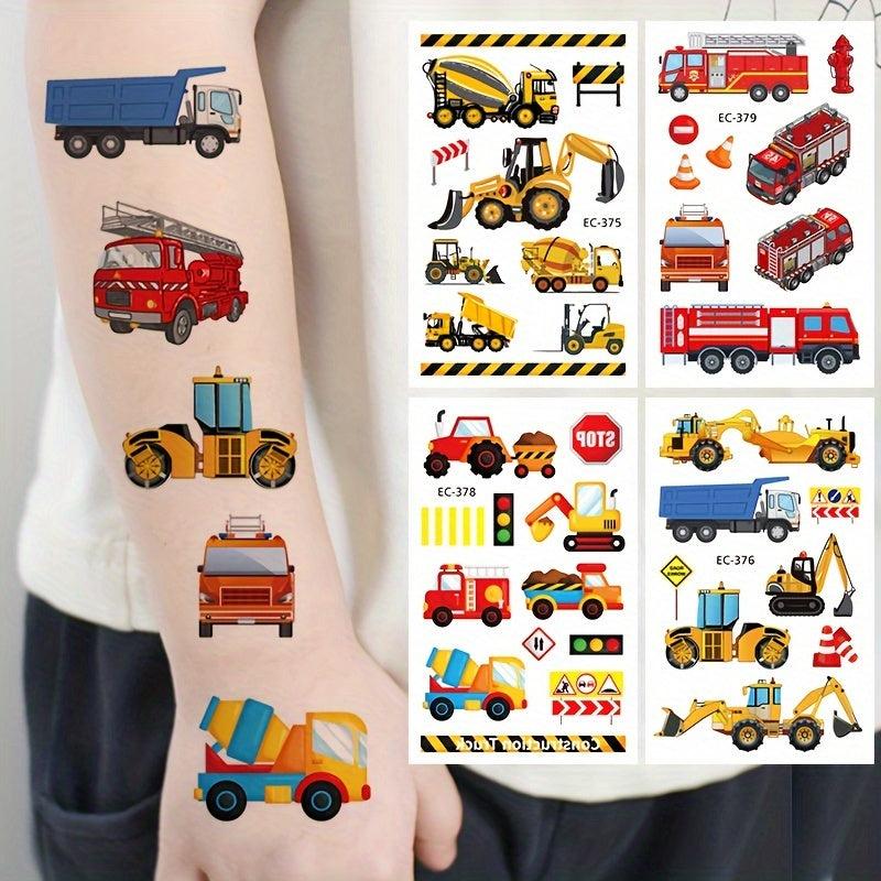 Boys Temporary Tattoos - Construction Vehicle Designs - 12 Sheets