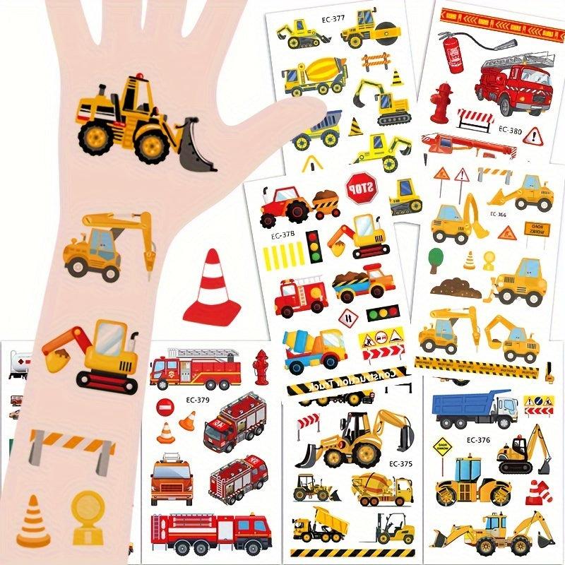 Boys Temporary Tattoos - Construction Vehicle Designs - 12 Sheets