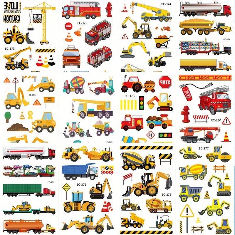 Boys Temporary Tattoos - Construction Vehicle Designs - 12 Sheets
