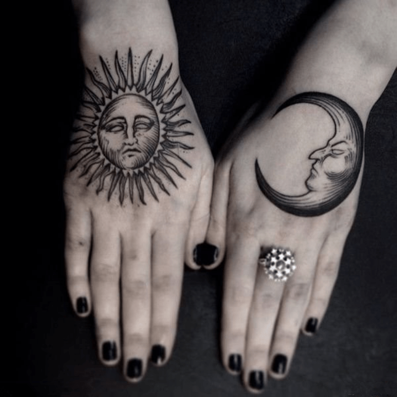 Moon Sun Hand Tattoo Sticker Waterproof Temporary Tattoo