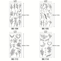 4 Piece Butterfly Flower Sketch Tattoo Stickers