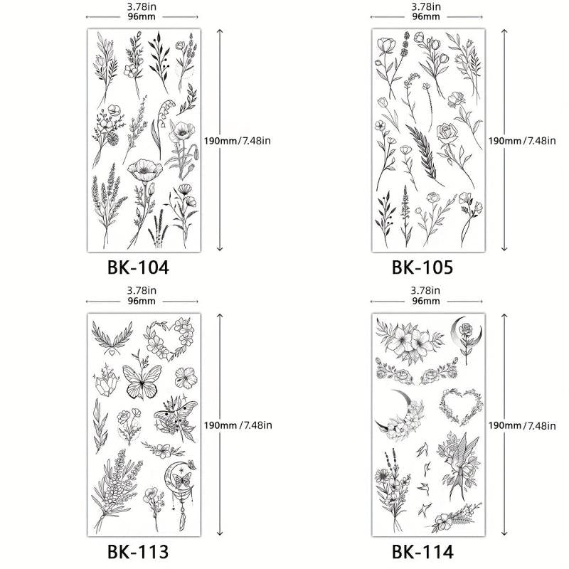 4 Piece Butterfly Flower Sketch Tattoo Stickers