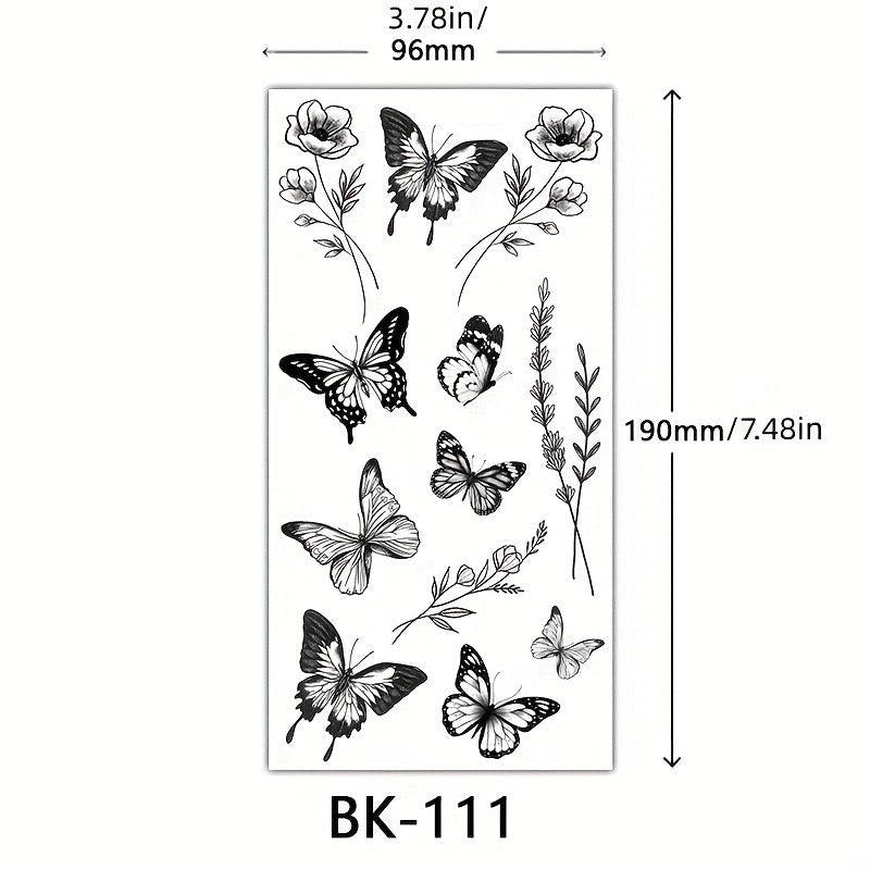 4 Piece Butterfly Flower Sketch Tattoo Stickers
