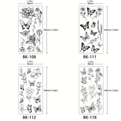 4 Piece Butterfly Flower Sketch Tattoo Stickers
