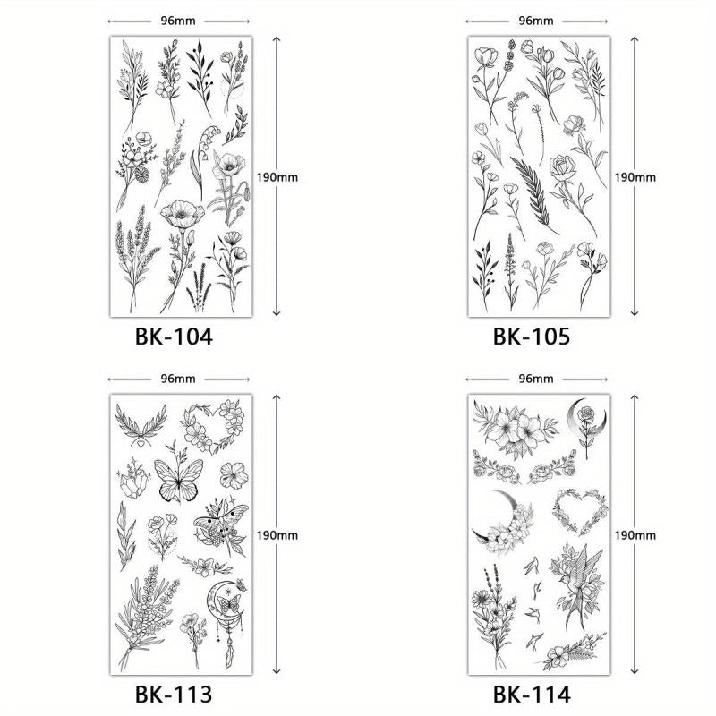 4 Piece Butterfly Flower Sketch Tattoo Stickers