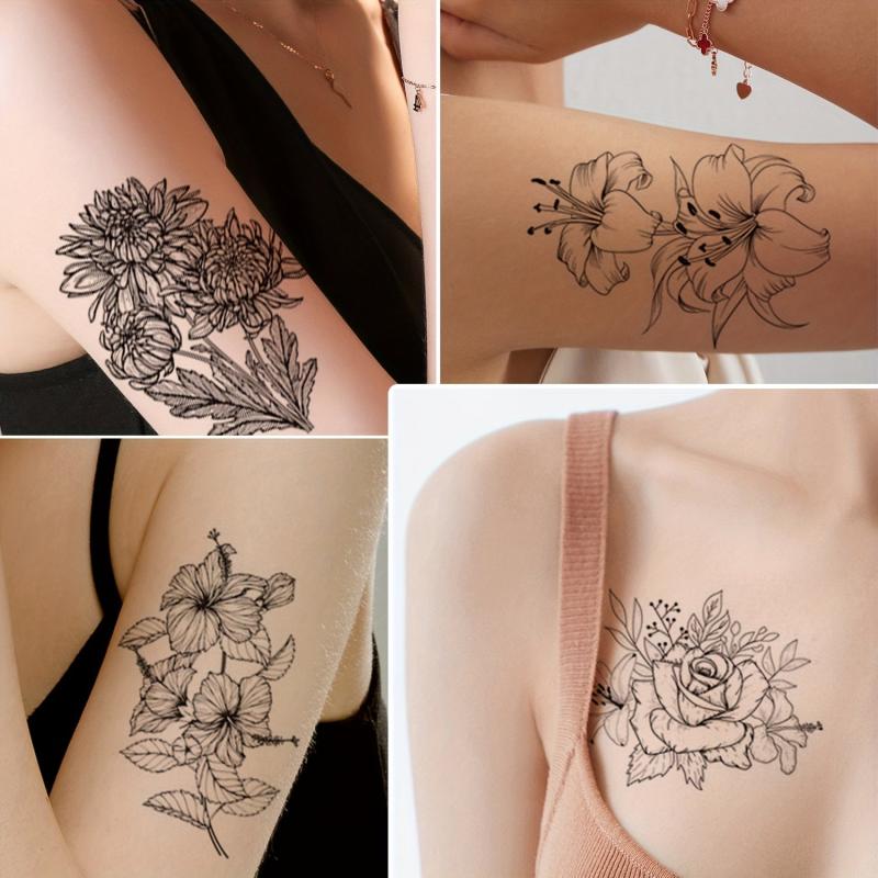 12 pcs Waterproof Flower Temporary Tattoo for Women
