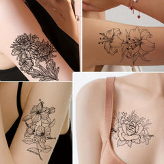 12 pcs Waterproof Flower Temporary Tattoo for Women