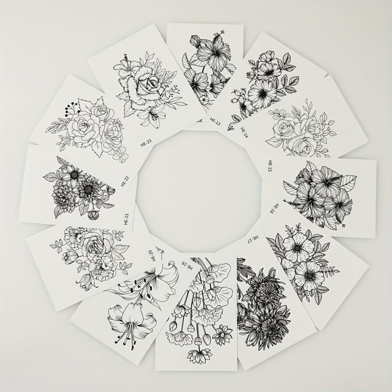 12 pcs Waterproof Flower Temporary Tattoo for Women