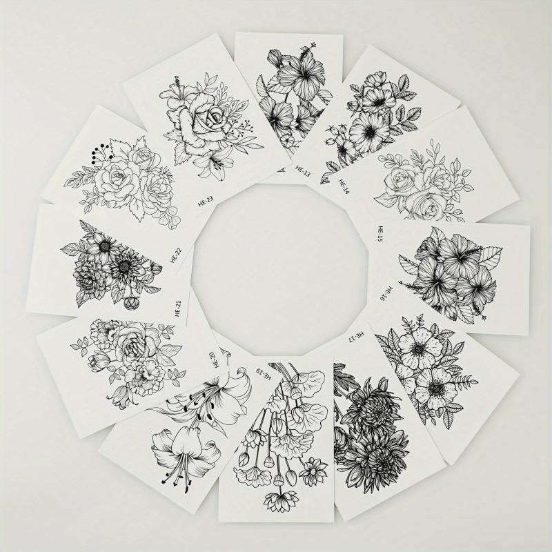 12 pcs Waterproof Flower Temporary Tattoo for Women