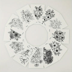 12 pcs Waterproof Flower Temporary Tattoo for Women