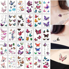 30 Sheets 3D Rose Flower Butterfly Tattoo Stickers for Chest and Clavicle
