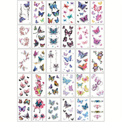 30 Sheets 3D Rose Flower Butterfly Tattoo Stickers for Chest and Clavicle