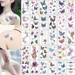 30 Sheets 3D Rose Flower Butterfly Tattoo Stickers for Chest and Clavicle