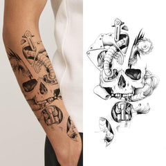 Half Arm Temp Tattoo Dragon Lion Wolf Bear Snake Skull Angel