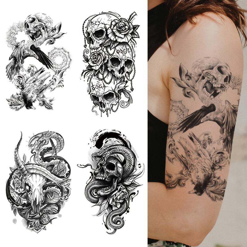 Half Arm Temp Tattoo Dragon Lion Wolf Bear Snake Skull Angel
