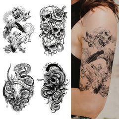 Half Arm Temp Tattoo Dragon Lion Wolf Bear Snake Skull Angel