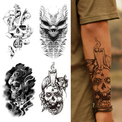 Half Arm Temp Tattoo Dragon Lion Wolf Bear Snake Skull Angel