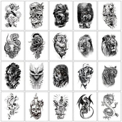 Half Arm Temp Tattoo Dragon Lion Wolf Bear Snake Skull Angel