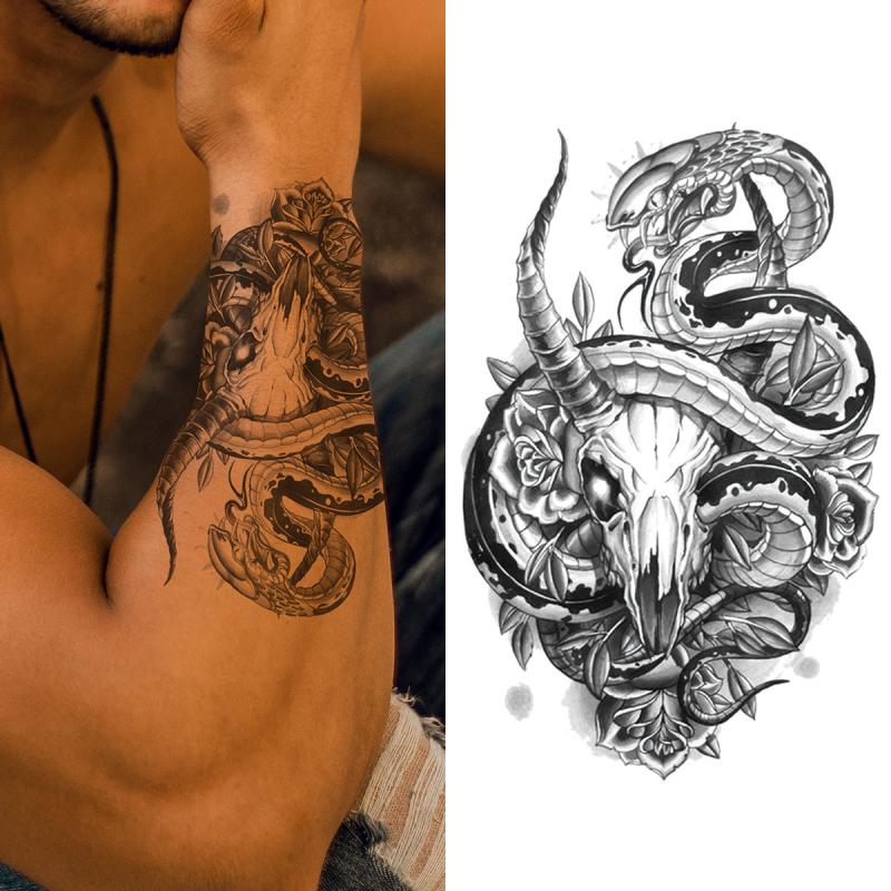 Half Arm Temp Tattoo Dragon Lion Wolf Bear Snake Skull Angel