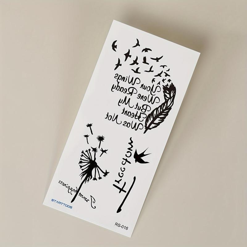 Dandelion Bird Feather Word Flower Arm Wrist Chest Abdomen Temporary Tattoo