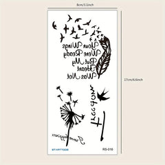 Dandelion Bird Feather Word Flower Arm Wrist Chest Abdomen Temporary Tattoo