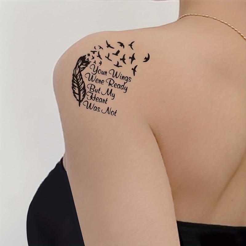 Dandelion Bird Feather Word Flower Arm Wrist Chest Abdomen Temporary Tattoo