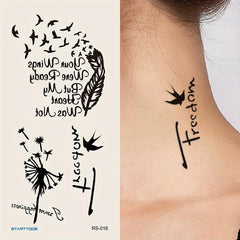 Dandelion Bird Feather Word Flower Arm Wrist Chest Abdomen Temporary Tattoo