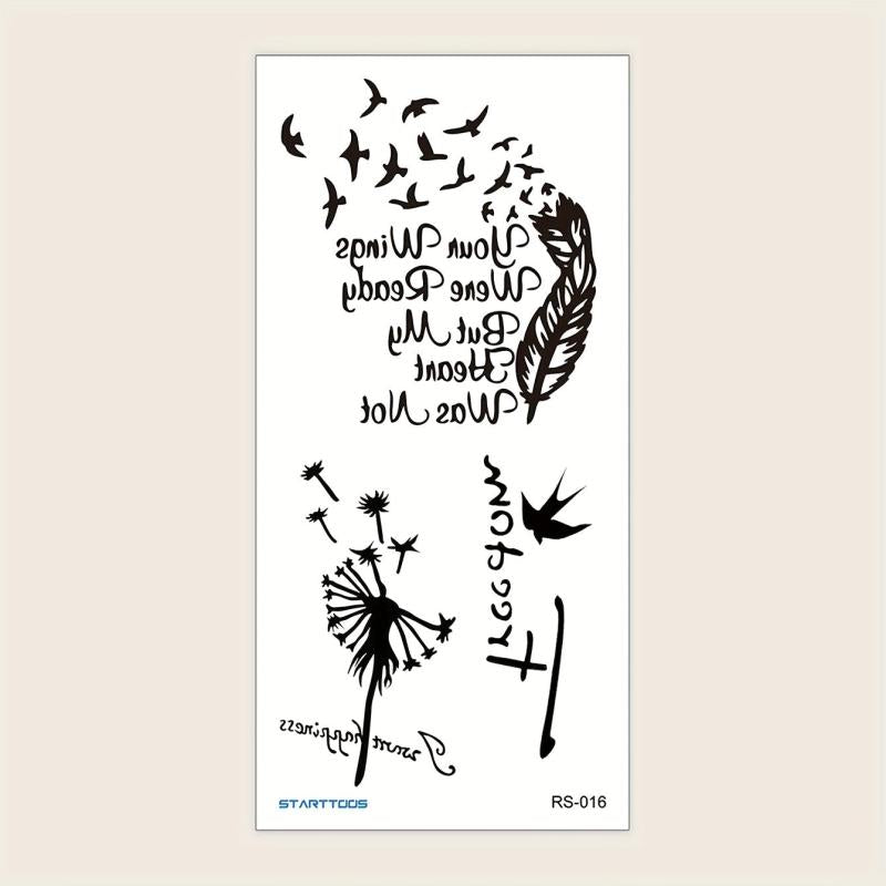 Dandelion Bird Feather Word Flower Arm Wrist Chest Abdomen Temporary Tattoo