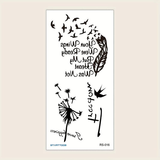 Dandelion Bird Feather Word Flower Arm Wrist Chest Abdomen Temporary Tattoo