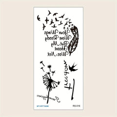 Dandelion Bird Feather Word Flower Arm Wrist Chest Abdomen Temporary Tattoo