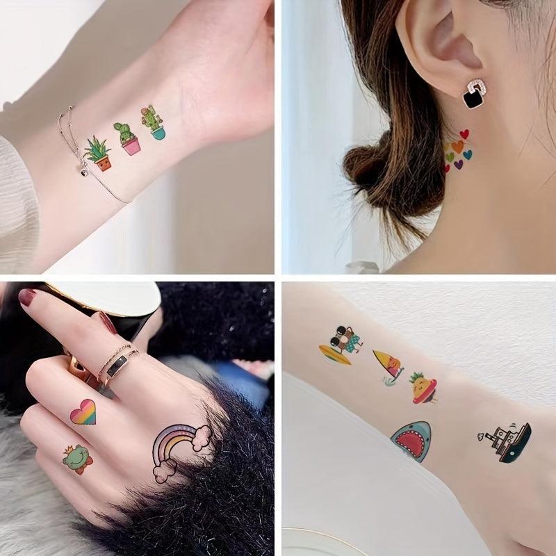 30 Pcs Small Cartoon Plant Animal Rainbow Temporary Tattoo Stickers