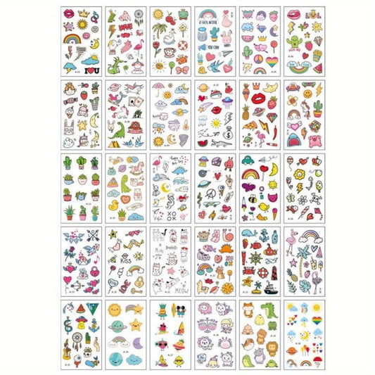 30 Pcs Small Cartoon Plant Animal Rainbow Temporary Tattoo Stickers