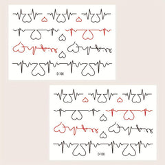 2 Sheets Women's Temporary Tattoo Stickers With Love Electrocardiogram