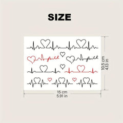 2 Sheets Women's Temporary Tattoo Stickers With Love Electrocardiogram