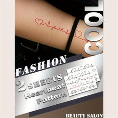 2 Sheets Women's Temporary Tattoo Stickers With Love Electrocardiogram