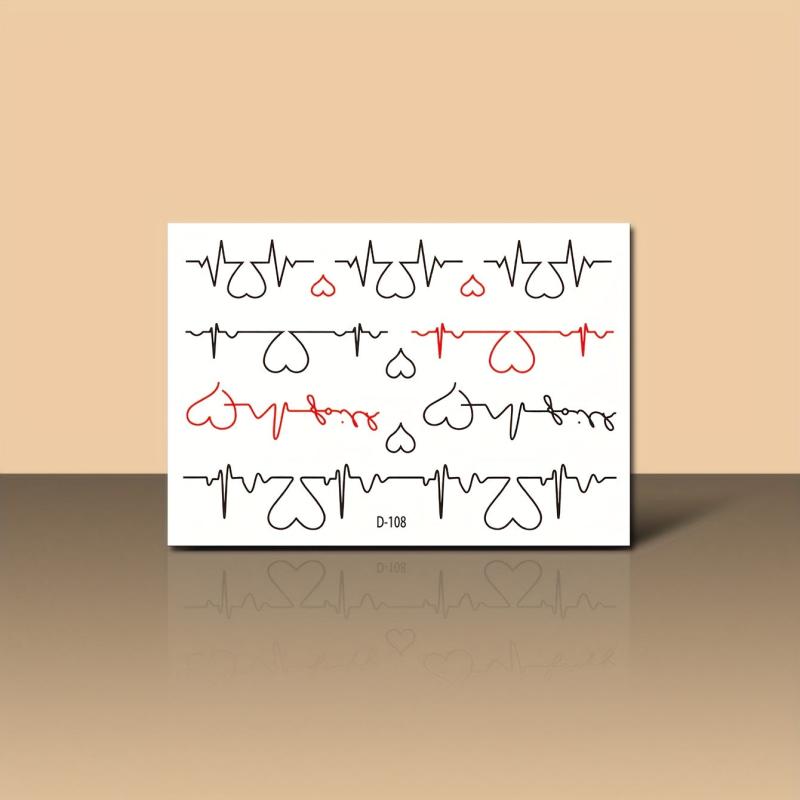 2 Sheets Women's Temporary Tattoo Stickers With Love Electrocardiogram